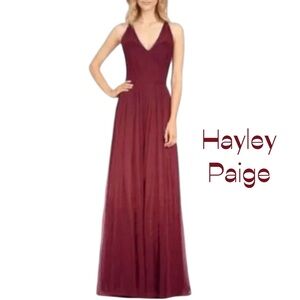 Hayley Paige Burgundy Tulle Maxi Dress Size 12